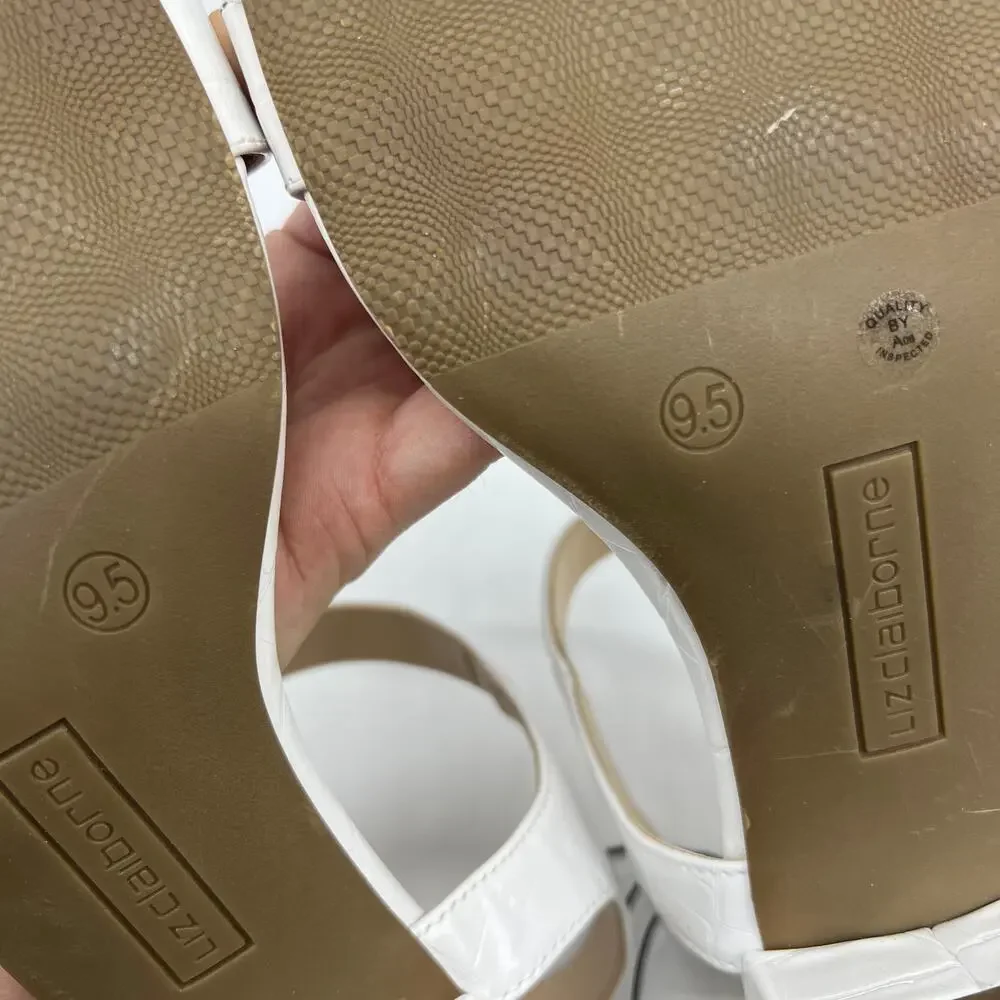 Liz Claiborne Womens Renny Sandals Heel White Croc Size 9.5M